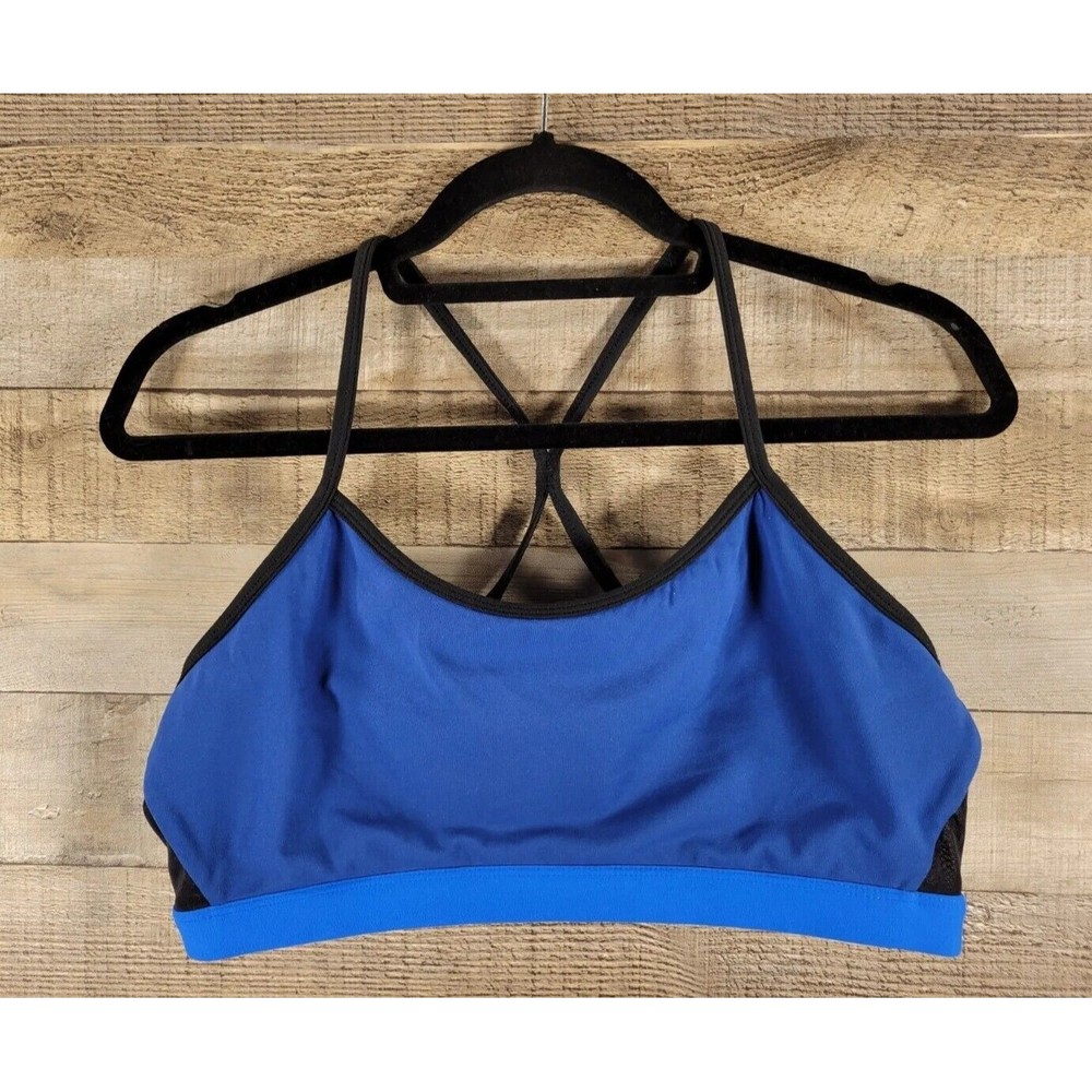 Fabletics Sports Bra Womens XL Blue/Black Mesh **READ**